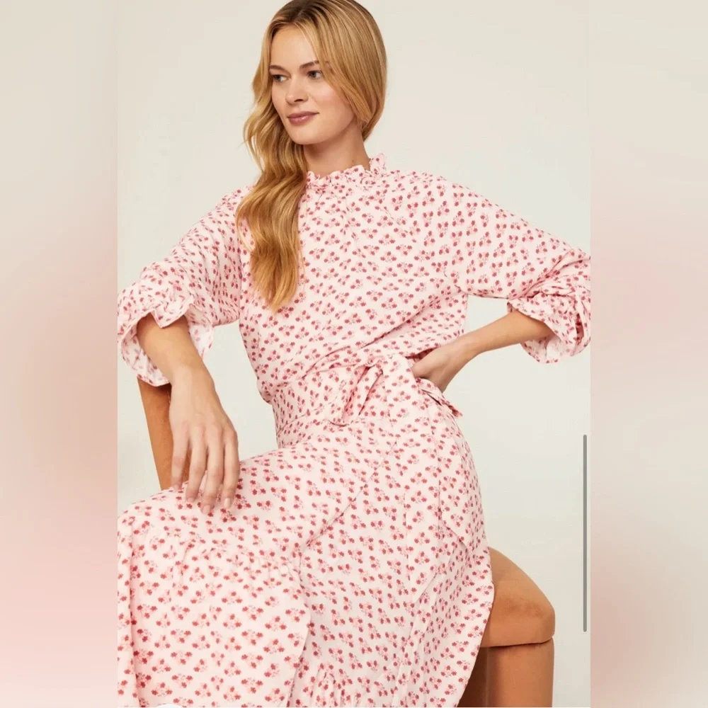 Hill House Home Pink Posy 2pc Set: Millie Top + Mirabel Wrap Skirt Floral Ruffle - Picture 5 of 12